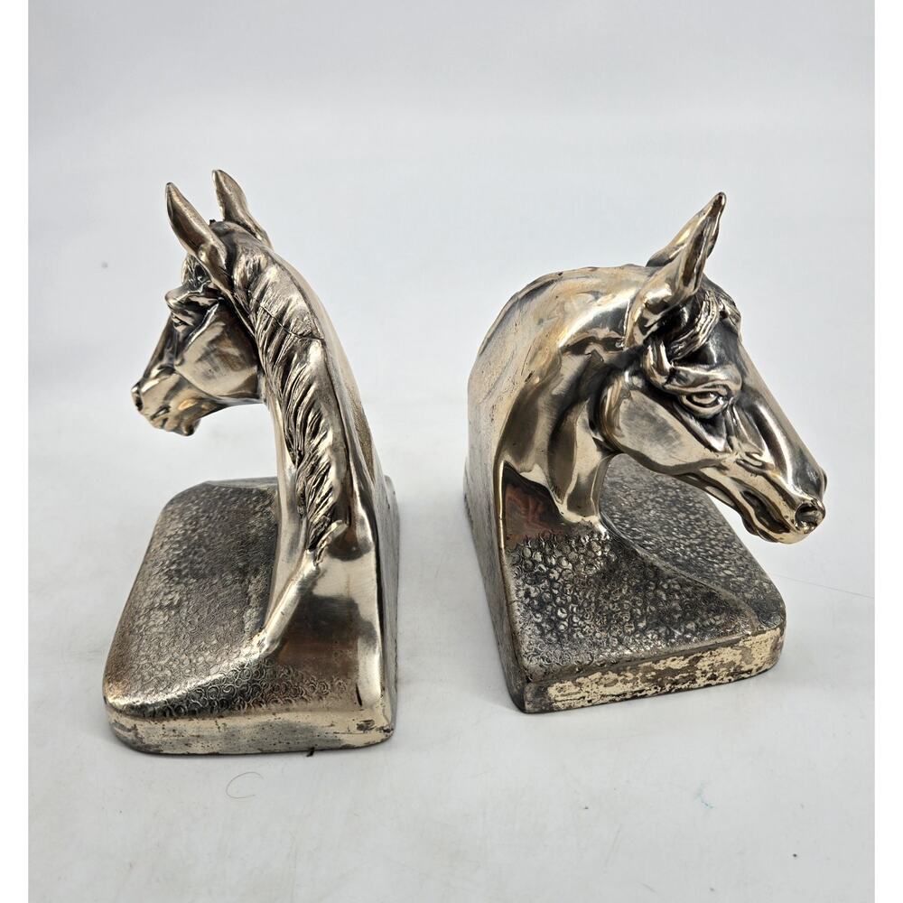 Vintage 1950s Equestrian Horse Head Pair Cast Metal Philadelphia Mfg Co Bookends - Picture 3 of 15